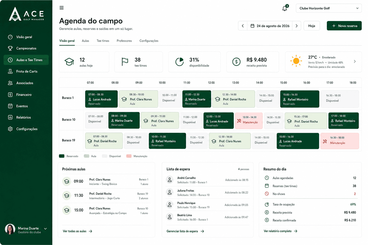 Tela demonstrativa da agenda do campo